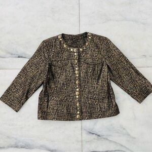 VTG Ruby Rd. Blazer Gold Metallic Beaded Snap Size 10 Glam 90s Office See Below